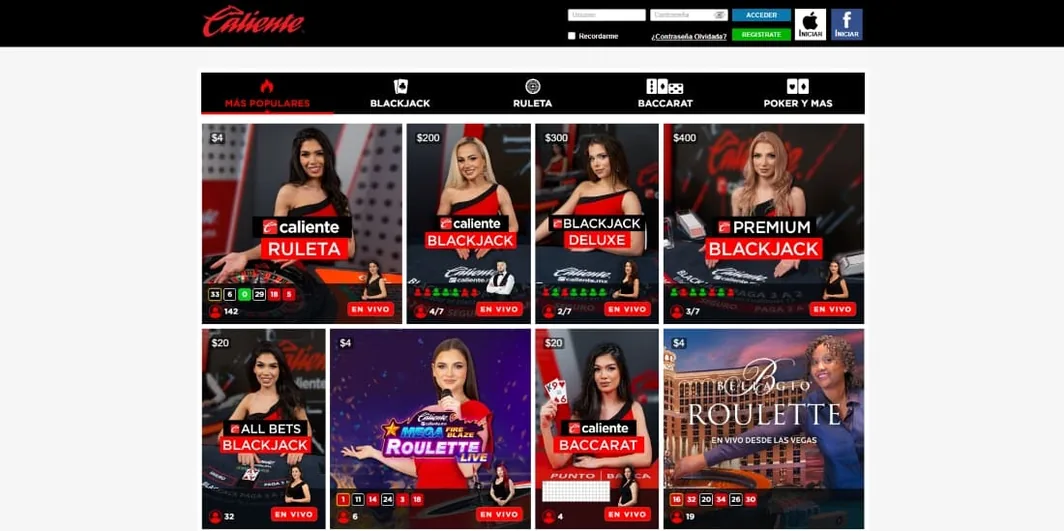 Mesa de juegos en vivo con crupieres y opciones como ruleta, blackjack y baccarat