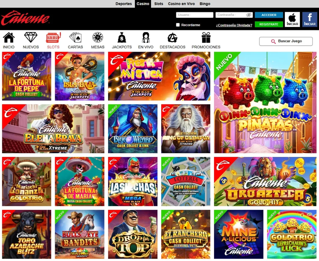 Galería de tragamonedas destacadas con títulos nuevos y populares en Caliente Casino